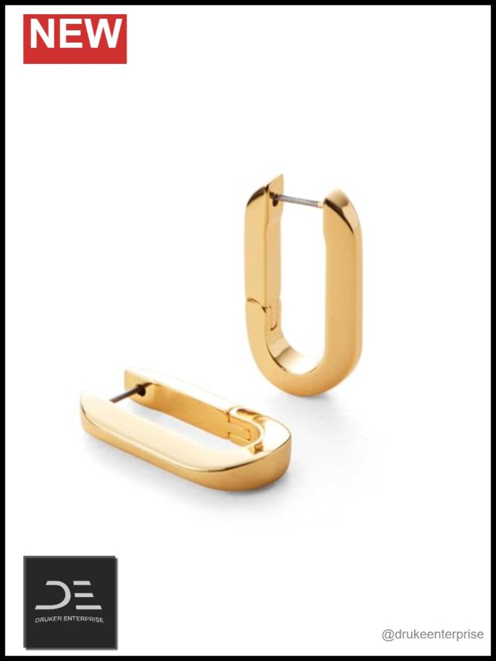 Modern Hinge Hoop Earrings for Women, Gold Dipped Brass, Chunky U-Link Design